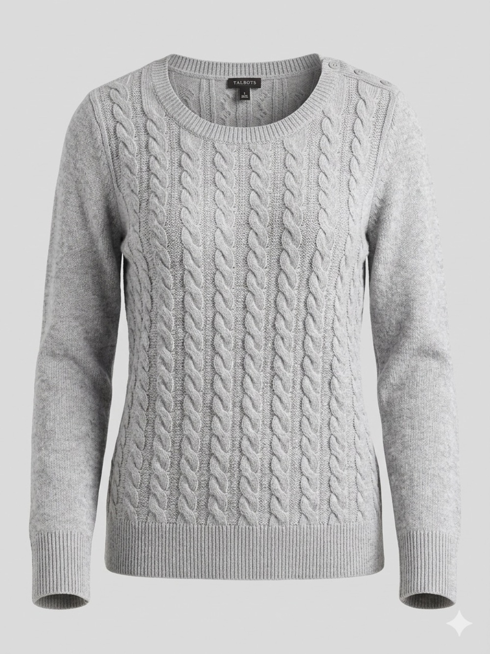 Talbots Light Gray Cable Knit Crewneck Sweater